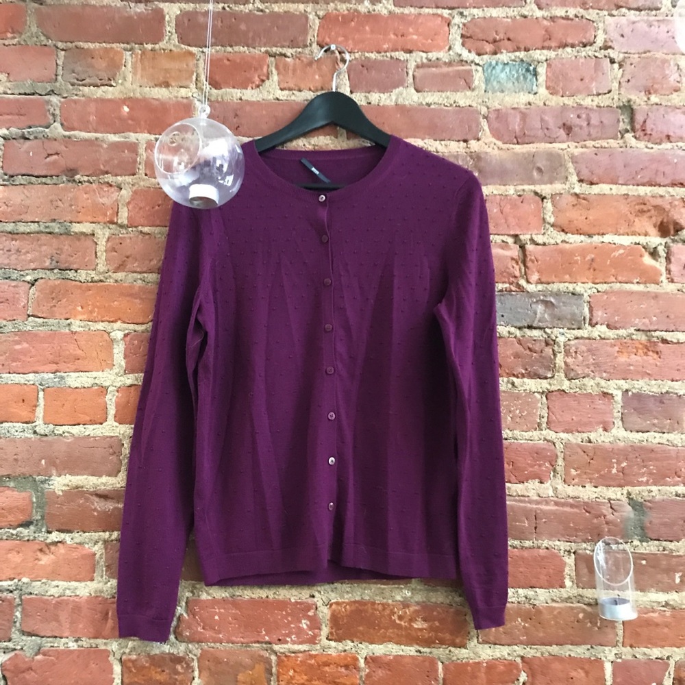 Boss thin wool cardigan texture wine purple M